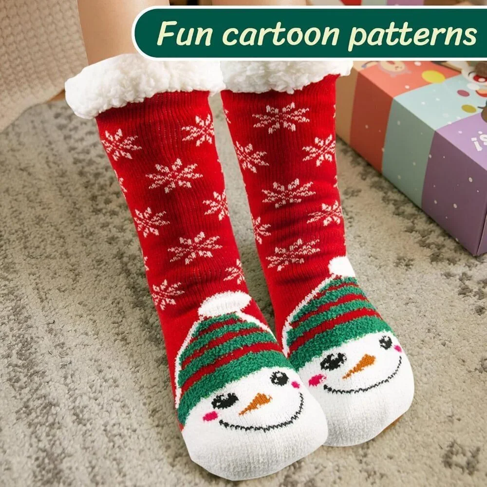Women's Snowman Winter Warm Grip Fluzzy Cozy Soft Thick Mid-calf Socks